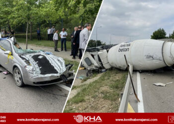 Bursa’da feci kaza: Beton mikseri otomobilin üzerine devrildi!