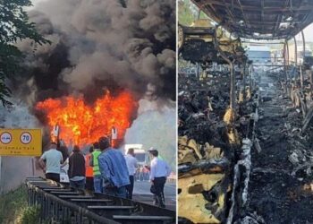 Yolcu otobüsü alev alev yandı!