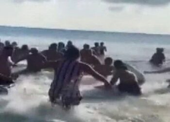 Denizde tekme ve yumruklar havada uçuştu!