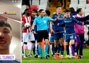 Sivas’ta sahaya giren taraftar Fiorentinalı futbolcuya yumruk attı!