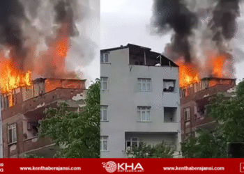 Sultanbeyli’de 3 katlı binadan alevler yükseldi