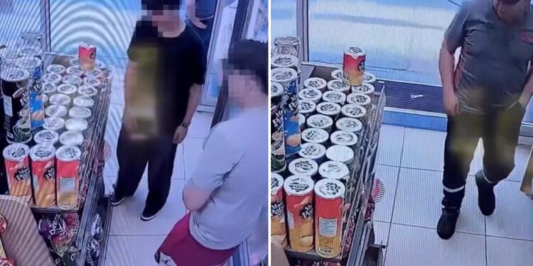İstanbul’da akaryakıt istasyonunda tehlikeli anlar! Çocuk raftaki ürünü çakmakla ateşe verdi